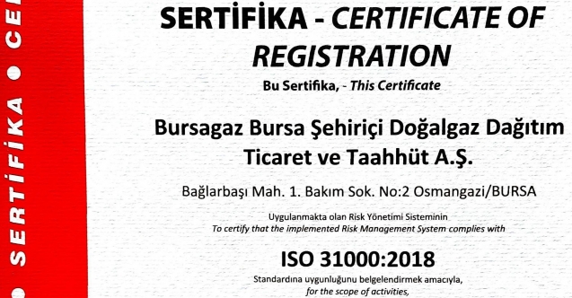 Bursagaz’a ISO 31000 Risk Yönetimi Belgesi