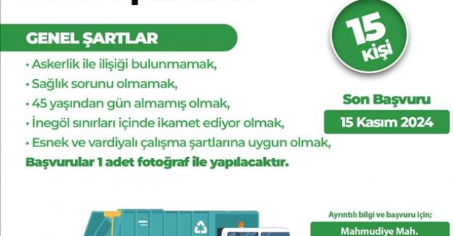 İnegöl Belediyesi temizlik hizmetleri için 15 personel alacak